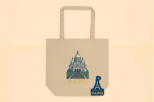 Tote eco sacre cour y pegatina troquelada torre eiffel sobre Paris de Emotya